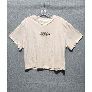 Queen Bee Trendy NYC Embroidered Crop Top- Cream Short Sleeve Boxy Tee - Size XL